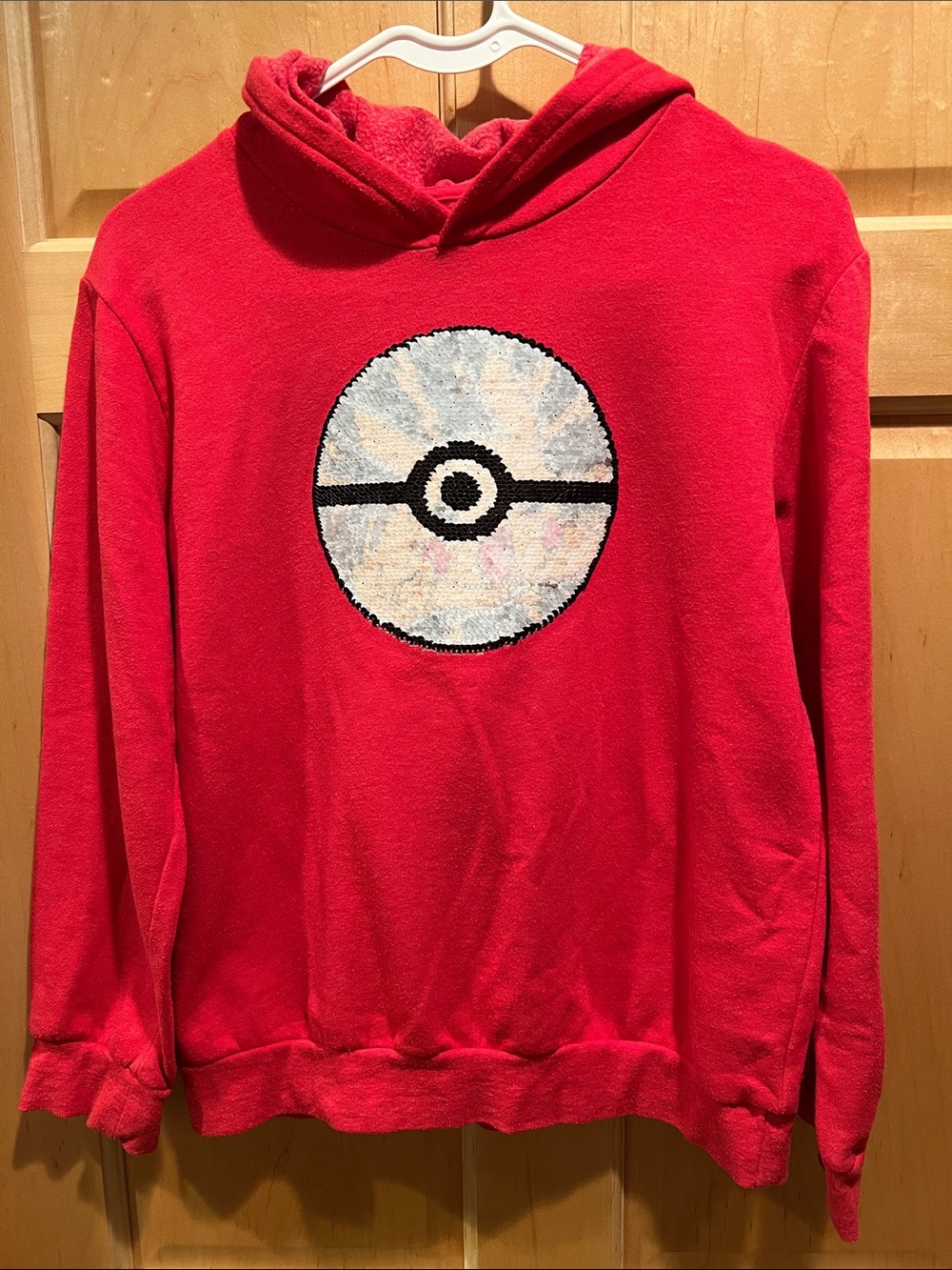 Pokémon Pikachu Sequin Flip Red Hoodie Pullover Sweatshirt Cotton Blend Kids L